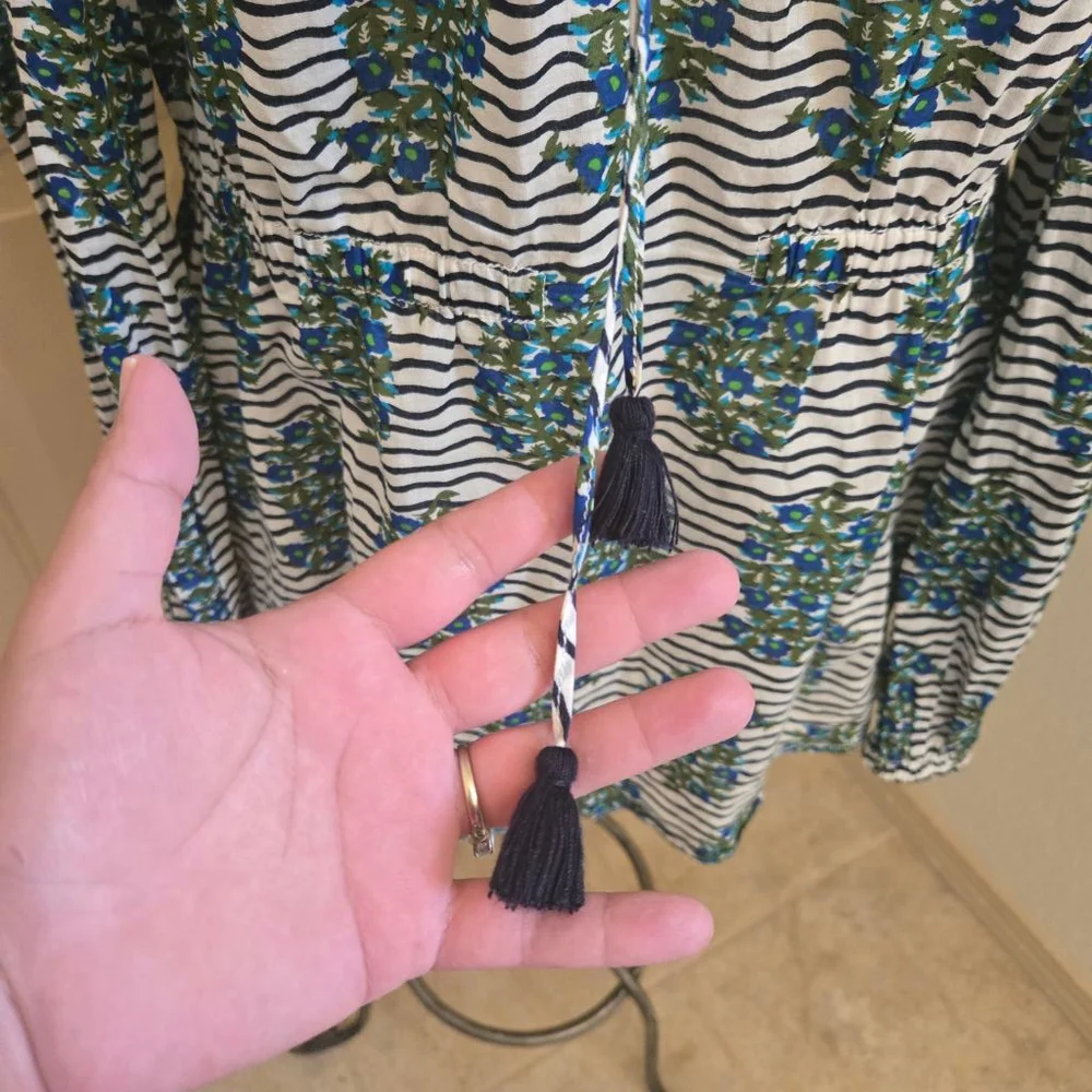 Tory Burch Evelina Floral Print Blouse Size 10 White Blue